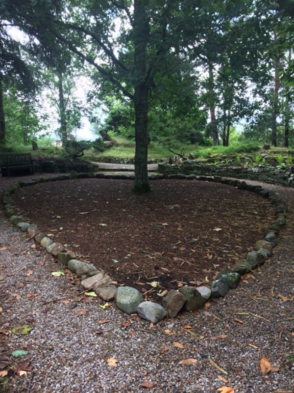 Picture of tree in heart shaped by stones